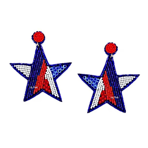 Lily Posh Star Earring, Statement Red White Blue Star Earring - Picture 3 of 4